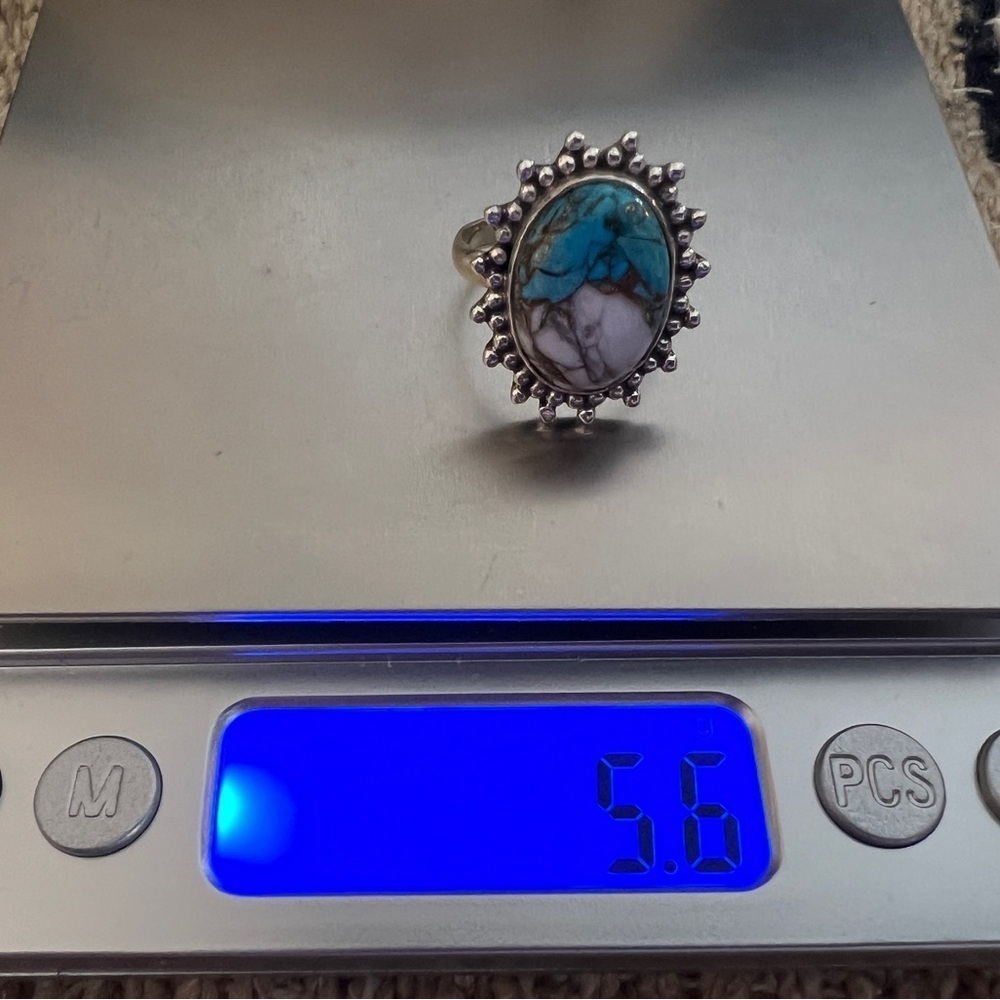 ❤️ Kingman Dahlia Turquoise 925 Navajo Southwestern Size 7.75 Ring 5.6 Gm - Picture 15 of 17